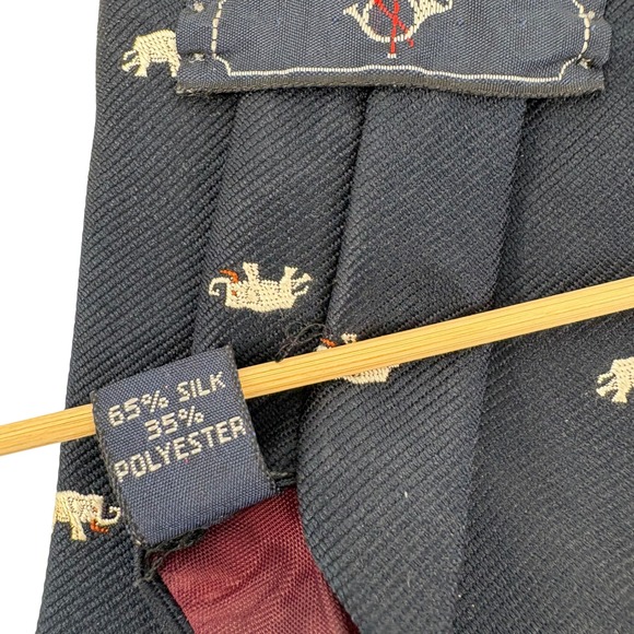 Briar Navy Blue Silk Polyester Blend Elephant Embroidered Mens Neck Tie - Picture 4 of 4
